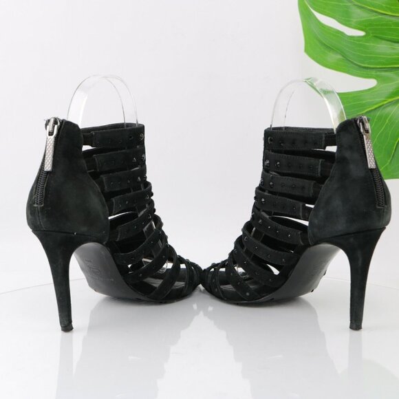 Donald Pliner Womens Adelia Sandal Size 6 Black Suede Heel Strappy Caged Bootie - Picture 8 of 11